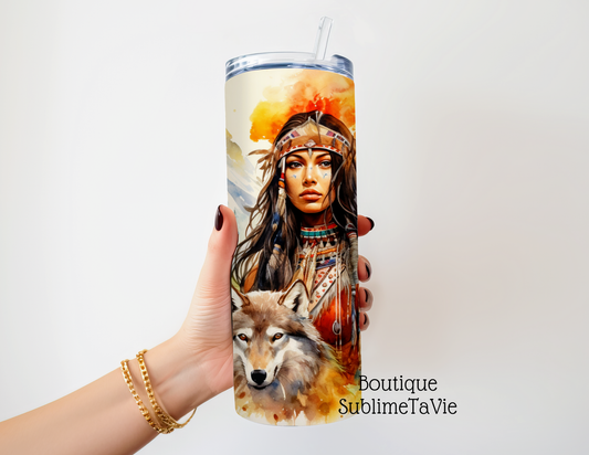 Tasse isotherme femme et loup