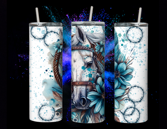 tasse isotherme cheval fleur bleu